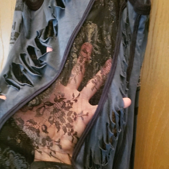 SALVAGE RARE"Vengeance" Edgy Blue and Black Cut Out Back Studded Graphic Dress - Picture 5 of 7